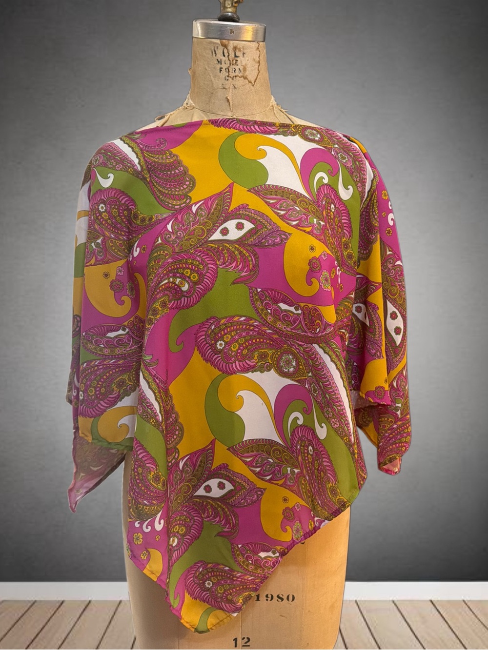 Abstract Paisley Top in Fuchsia, Mustard & Olive